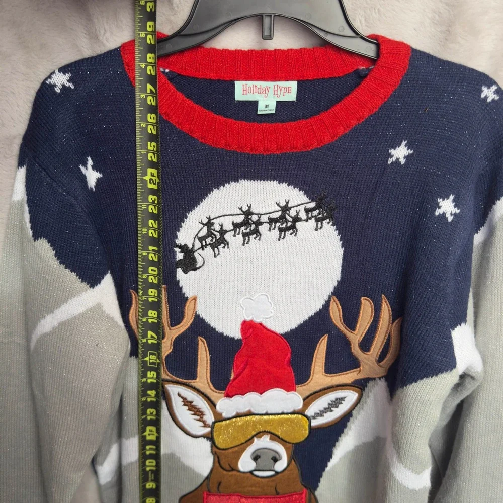 Holiday Hype Ugly Christmas Sweater Reindeer Drink Holder Pouch Men's‎ M